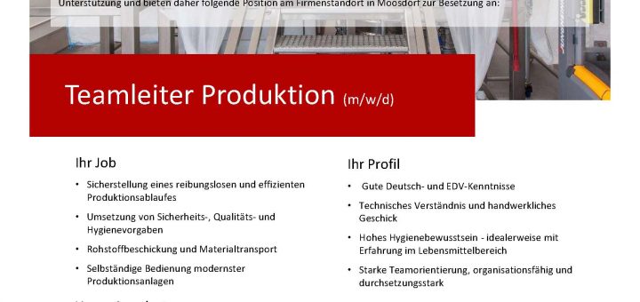 Stellenanzeige Teamleiter Produktion